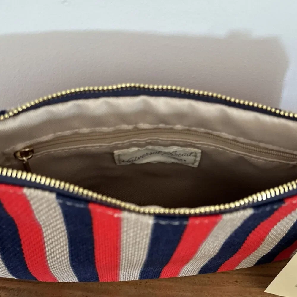 Universal Thread Striped Makeup Bag Red Navy Beige Brown Polyester Zipper